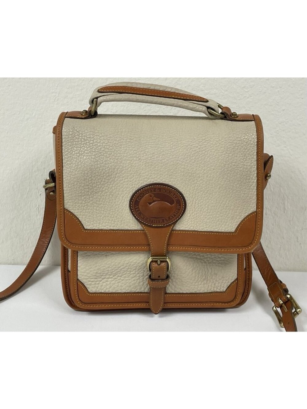 Dooney & Bourke All Weather Leather Surrey Flap Crossbody Bag White Tan AWL